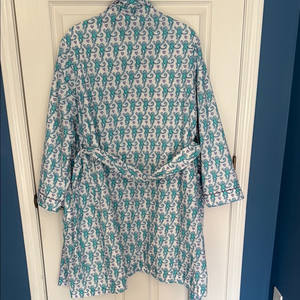 Roller Rabbit women’s Blue and White monkey Robe - Picture 4 of 4